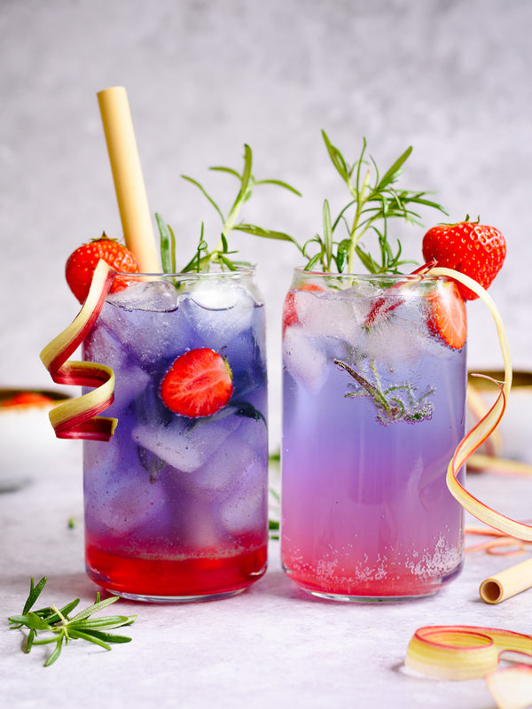 Rhubarb & Strawberry and Butterfly Pea Mocktail🍹