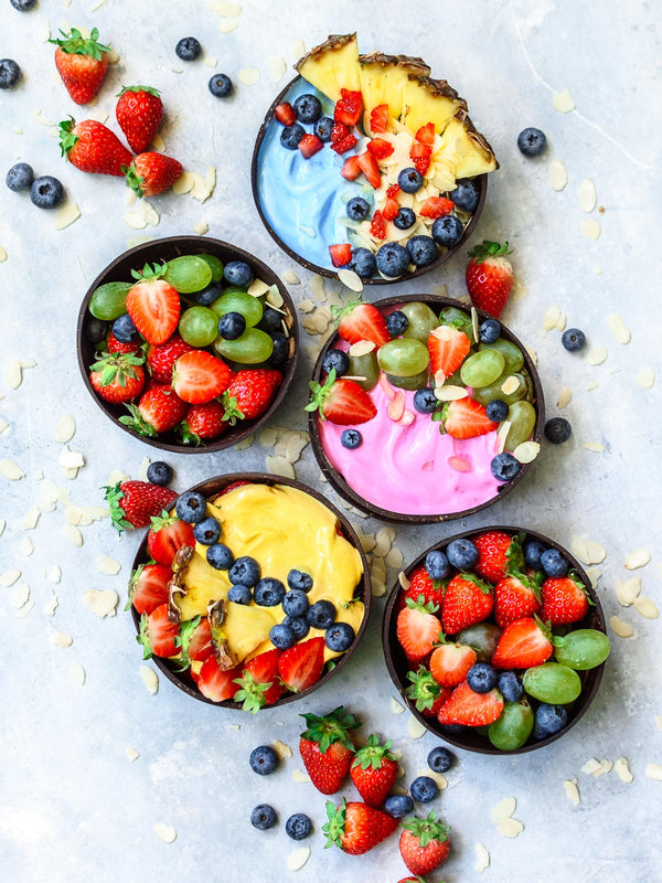 Colorful and fruity oatmeal bowls